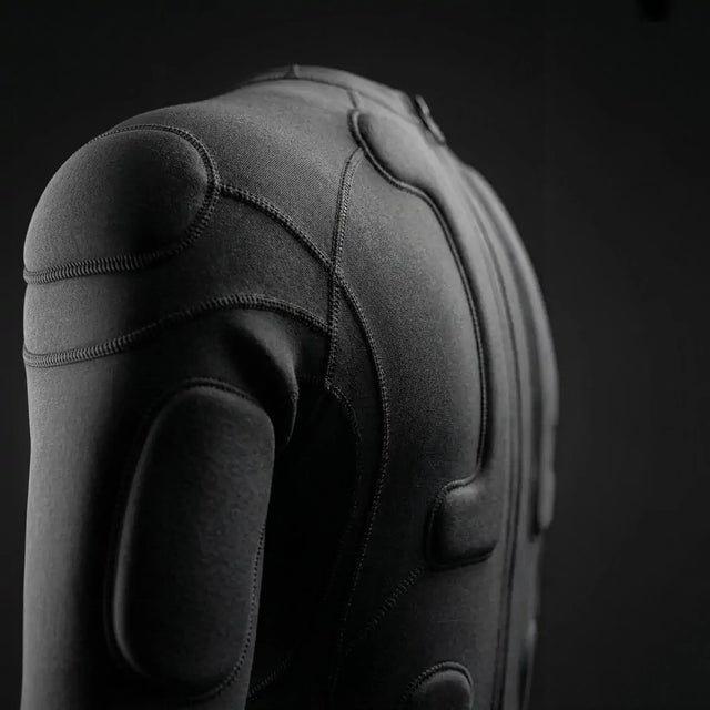 Close up of the shoulder and upper arm electrode pads on the Visionbody EMS suit