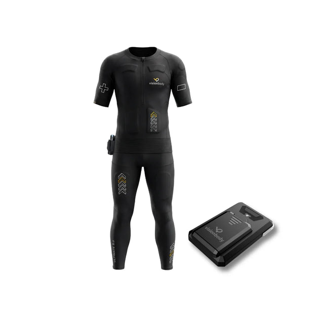 Visionbody Ultimate 5.0 EMS suit and PowerBox controller on a white background